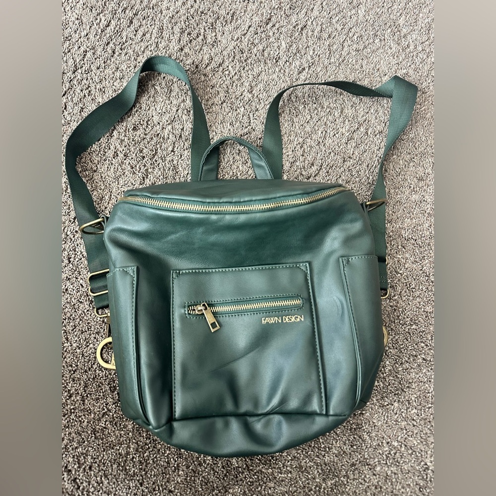 Fawn Design The Mini Vegan Leather Backpack Diaper Bag Emerald Green